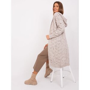 Long beige cardigan with an openwork pattern