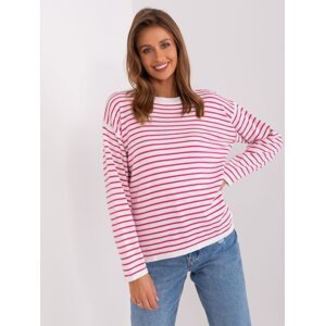 White-pink oversize sweater with a round neckline