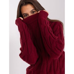 Burgundy knitted sweater with cables