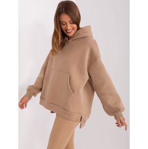 Dark beige oversize kangaroo sweatshirt with insulation