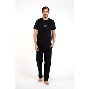 Men's Club Pajamas, Short Sleeves, Long Legs - Black