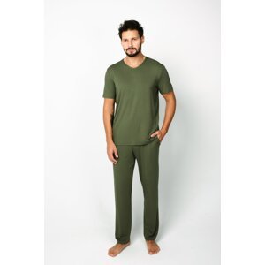 Men's pajamas Dallas, short sleeves, long pants - khaki
