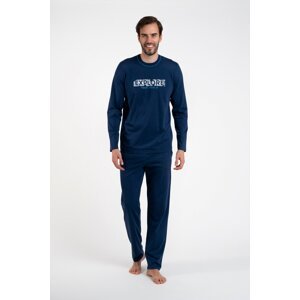 Men's pajamas with long sleeves, long pants - dark blue