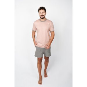 Men's pyjamas Nikodem, short sleeves, shorts - salmon pink/medium melange