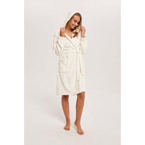Women's long sleeve bathrobe Bora - ecru/print