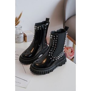Girls' patented Chelsea shoes decorated with black Adelie rhinestones