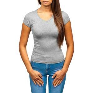 Women's fashionable T-shirt with V-neck - gray,