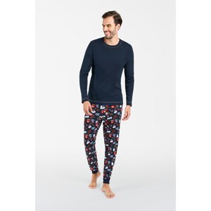 Men's pyjamas Rojas long sleeves, long pants - navy blue/print