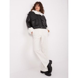Black and white winter jacket with decorative fur