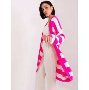 Fluo pink-white loose striped cardigan