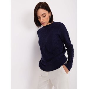Navy blue sweater with cables, loose fit