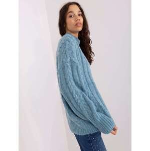 Blue loose sweater with cables
