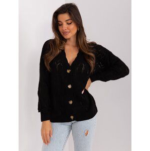 Black openwork cardigan with buttons