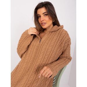 Camel sweater with cables and zipper