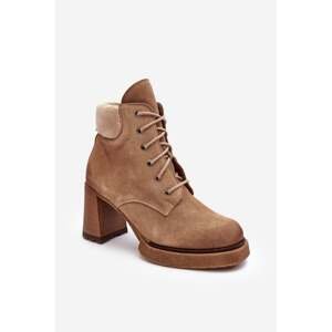 Beige Suede Lace-up High Heel Lemar Flomes Ankle Boots