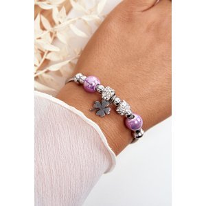 Steel bracelet with silver-purple clover pendants