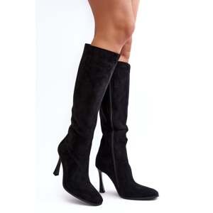 Women's insulated high-heeled boots - black Isot