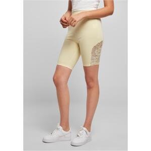 Women's high-waisted cycling shorts with lace insert, soft yellow