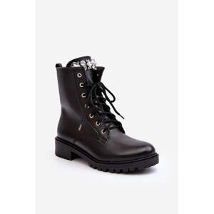 Women's leather work ankle boots with Zazoo Black embellishment