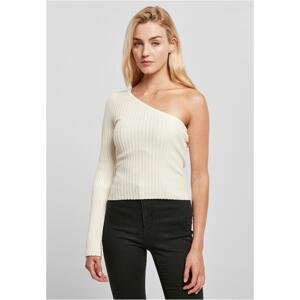 Women's sweater with short rib knit with one sleeve whitesand