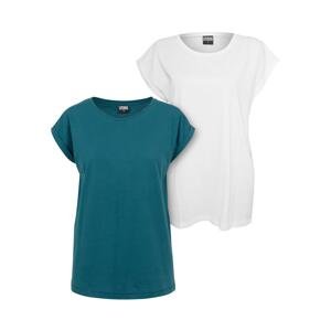 Women's T-shirt with extended shoulder 2-pack blue-green+white