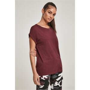 Women's red T-shirt with extended shoulder