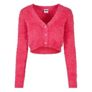 Women's sweater with cropped feathers, hibiscus pink