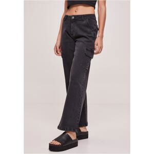 Women's High Waist Straight Denim Cargo Jeans - Black