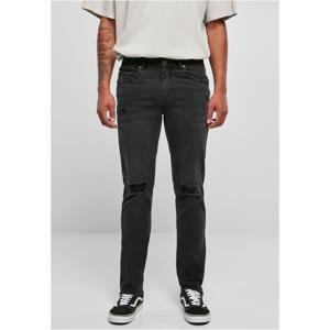 Distressed Stretch Denim Pants Black Ruined Washed