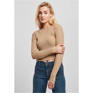 Women's sweater with short ribbed knit in beige