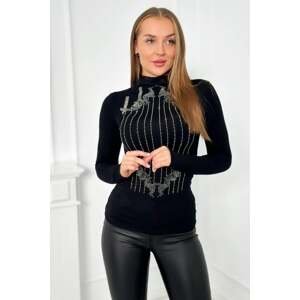 Knitted blouse with silver zirconia pattern black