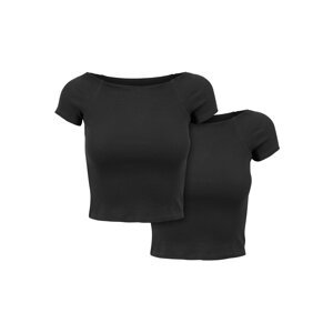 Women's T-Shirt Off Shoulder Rib 2-Pack Black+Black