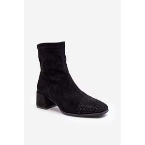 Women's low-heeled boots with embellishment, black Vissias