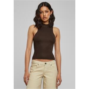 Women's turtleneck with short rib knit brown