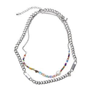 Peace Bead Layering Necklace 2-Pack silver