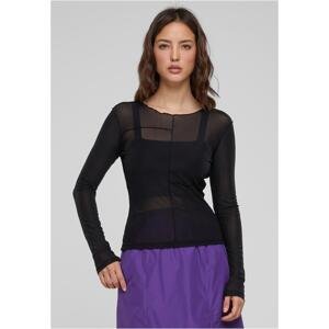 Women's long-sleeved mesh with an exposed seam, black