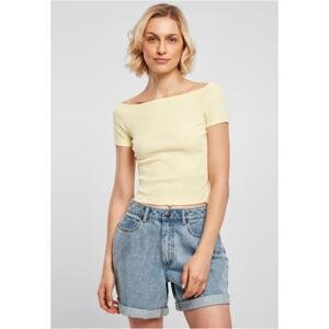 Women's T-shirt with a loose shoulder in soft yellow color