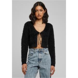 Women's sweater with tied cropped feathers black