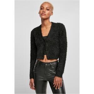 Women's sweater with cropped feathers in black