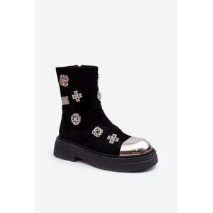 Suede insulated ankle boots with decorations D&A Black