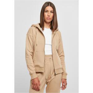 Women's organic terry hoodie with zipper in beige