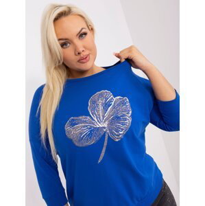 Cobalt blue oversized women's blouse with print