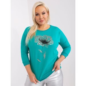 Turquoise women's plus size blouse with appliqué
