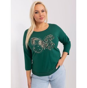 Dark green blouse of larger size with 3/4 sleeves