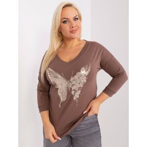 Brown casual plus size blouse with patches