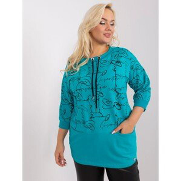 Turquoise long blouse plus size with drawstrings