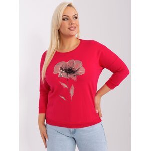 Red women's plus size blouse with appliqués