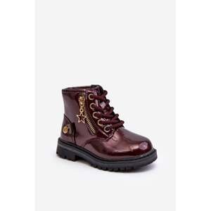 Girls' patent leather boots with zipper, warm burgundy Felori