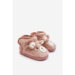 Children's insulated slippers with teddy bear, pink Eberra