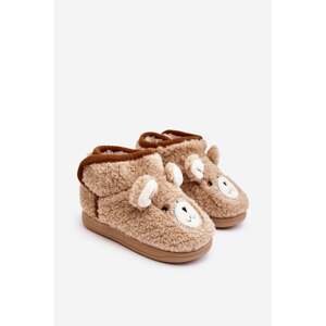 Children's insulated slippers with teddy bear, beige Eberra